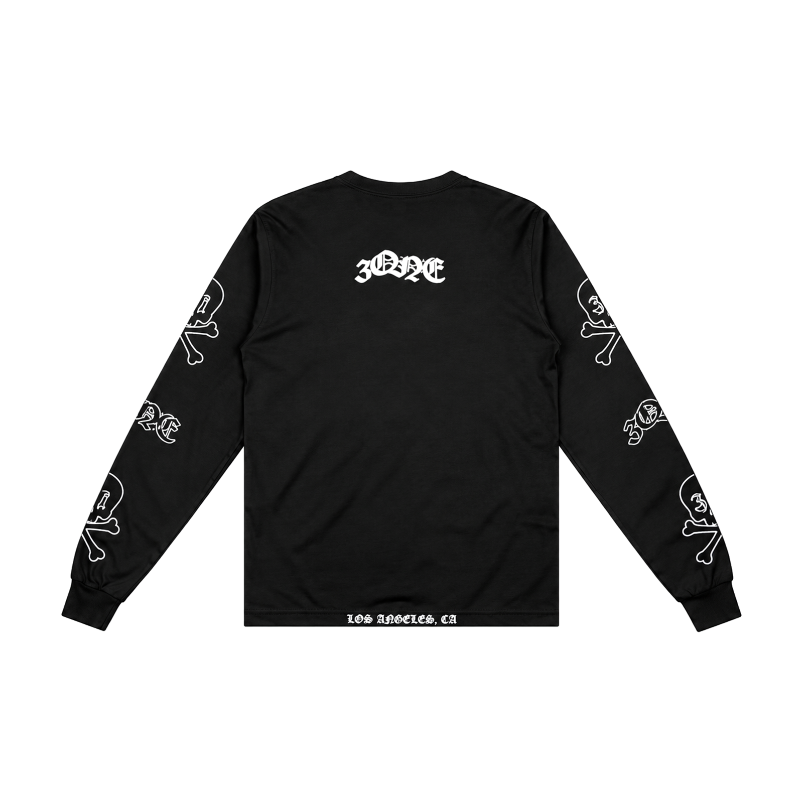 31 Logo Long Sleeve in black — back view on white background
