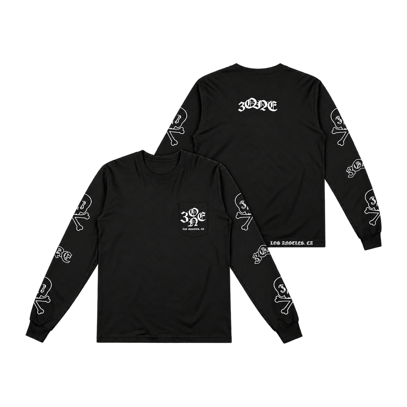 31 Logo Long Sleeve — stacked front and back views on transparent background