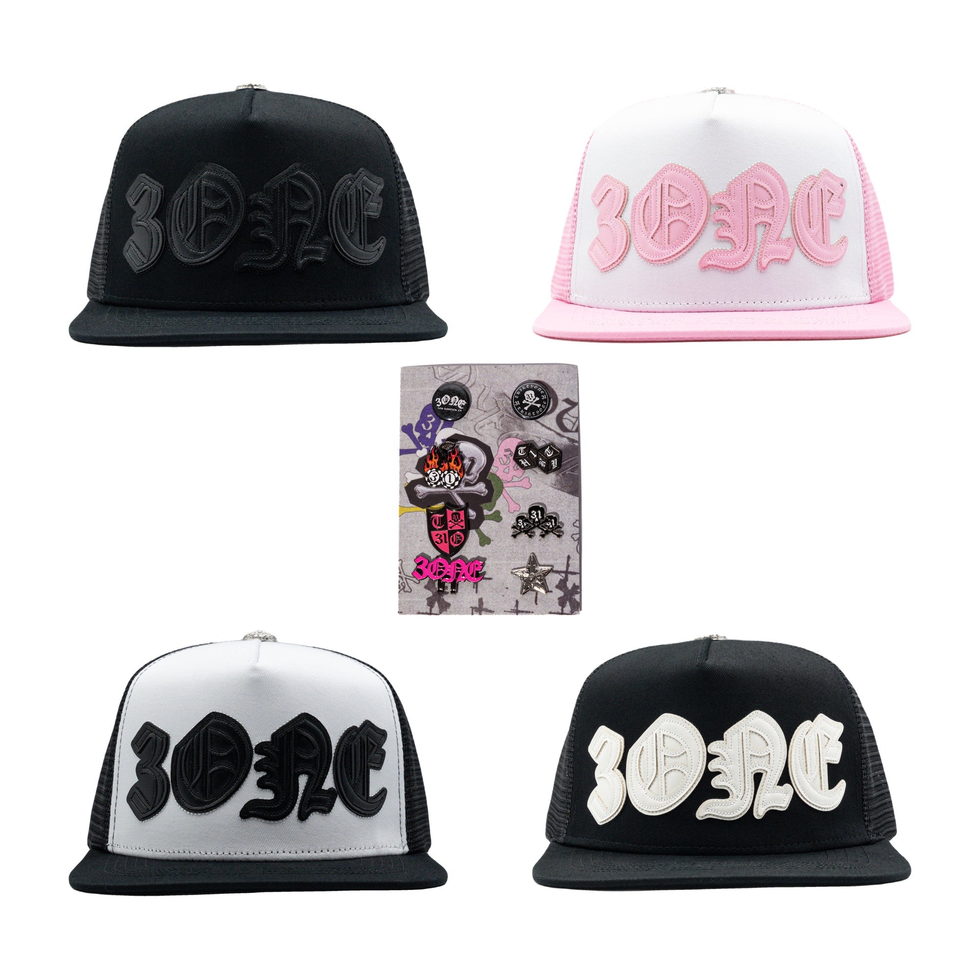 3ONE Flat Complete Set — four hats with free pin pack