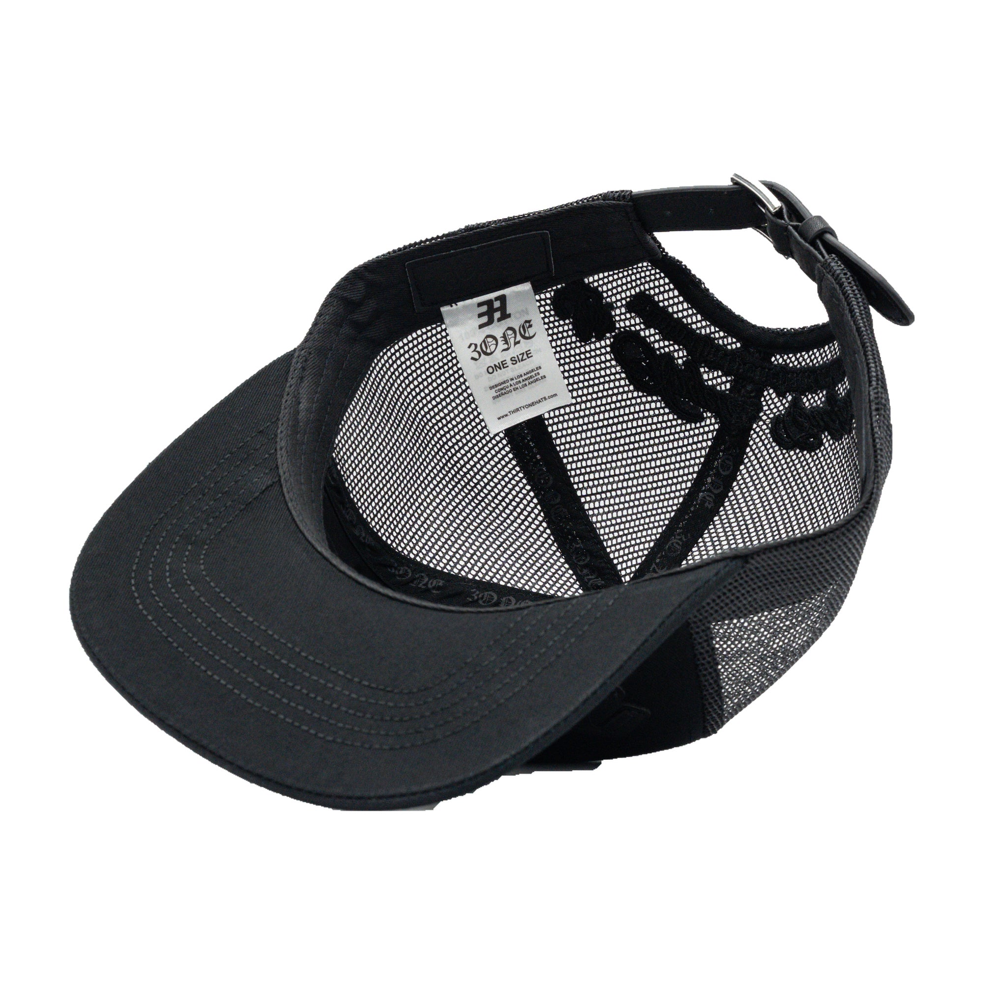 3ONE BLACK/BLACK flat brim — studio photograph DSC00120